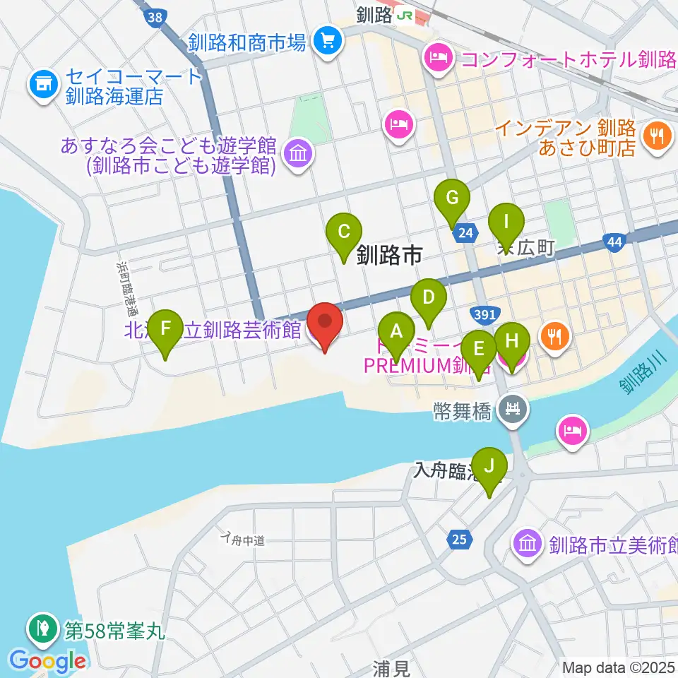 北海道立釧路芸術館 アートホール周辺のホテル一覧地図