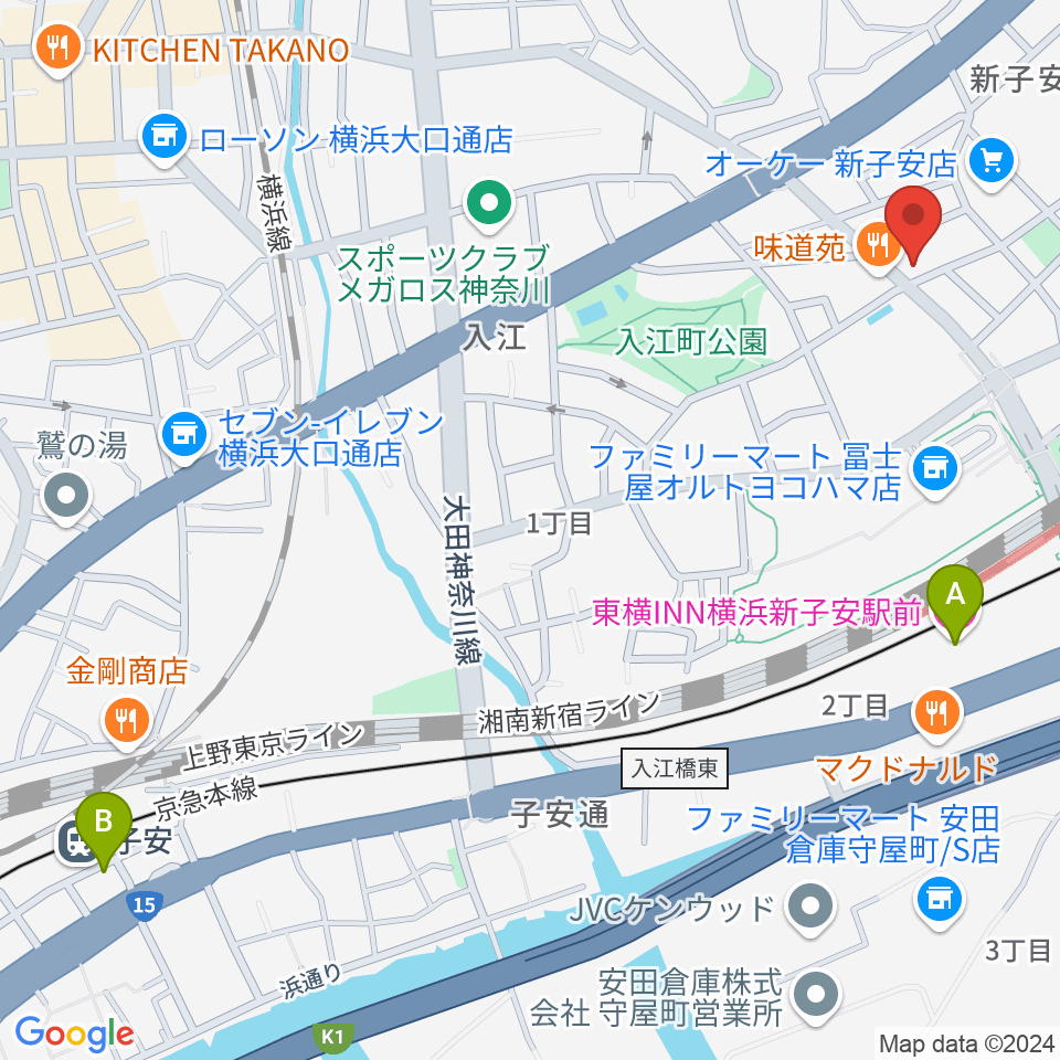 新子安ミュージックスペースグレコ周辺のホテル一覧地図