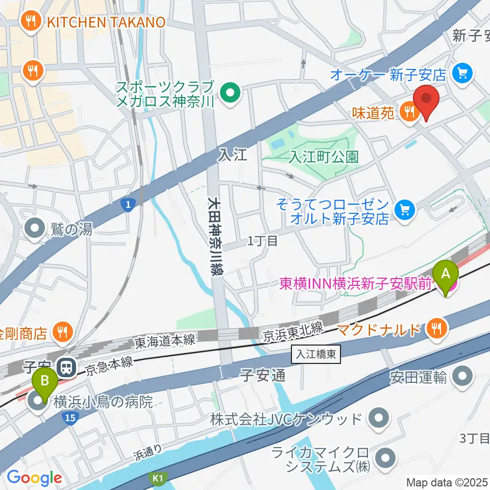 新子安ミュージックスペースグレコ周辺のホテル一覧地図