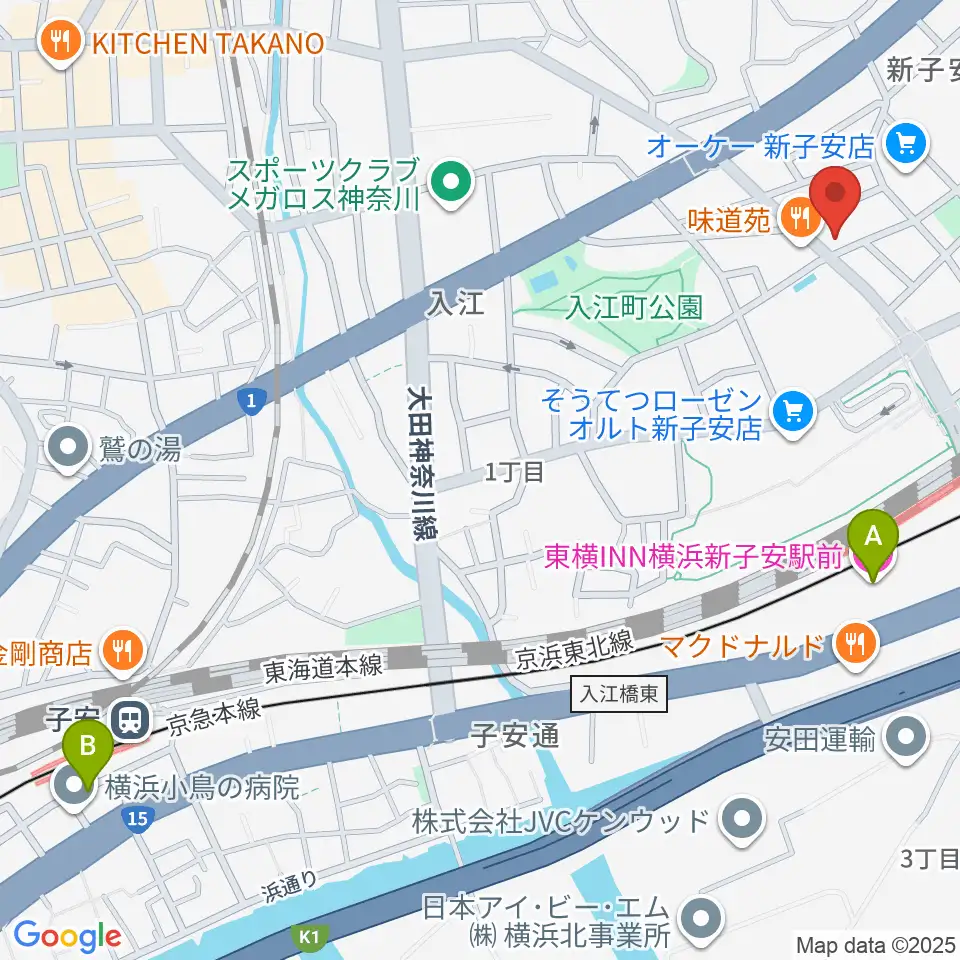 新子安ミュージックスペースグレコ周辺のホテル一覧地図
