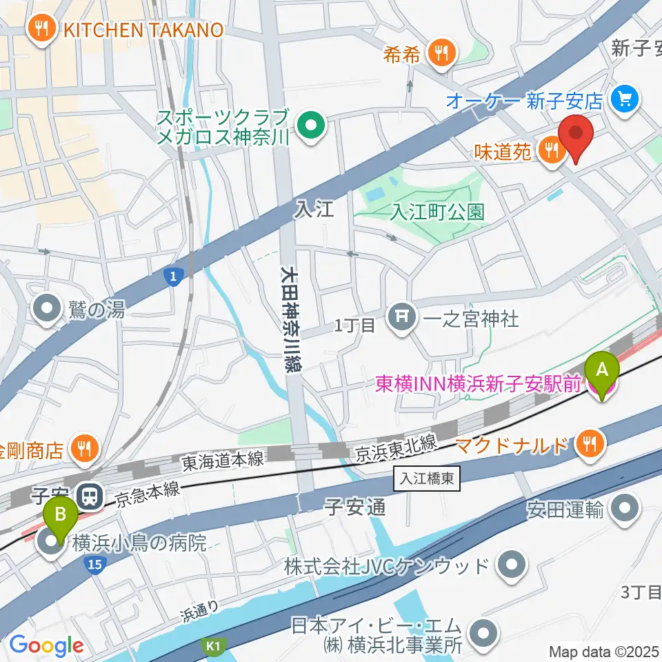 新子安ミュージックスペースグレコ周辺のホテル一覧地図