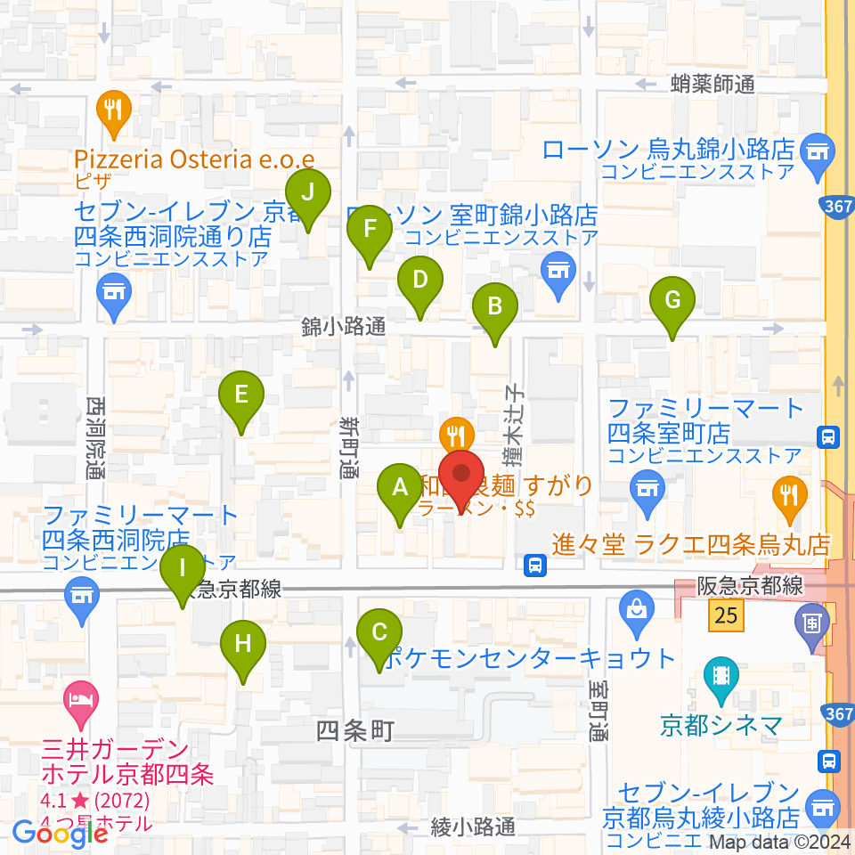 ヴィルトゥオーゾ京都四条烏丸店周辺のホテル一覧地図