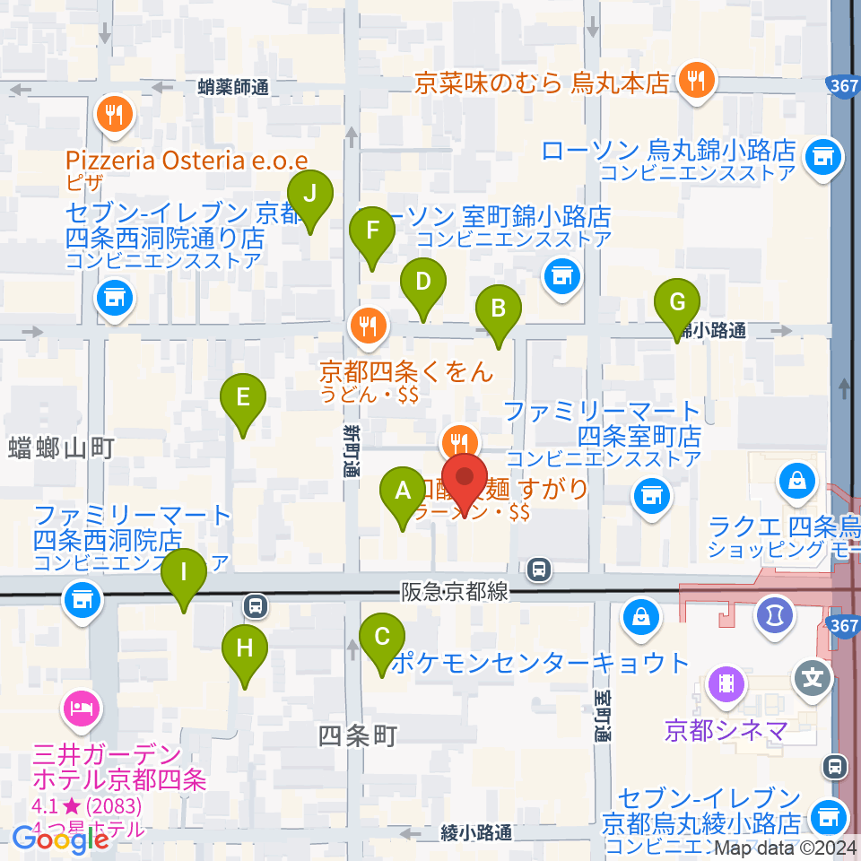 ヴィルトゥオーゾ京都四条烏丸店周辺のホテル一覧地図