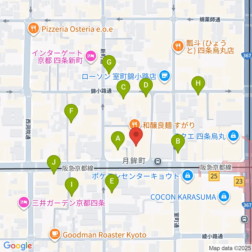 ヴィルトゥオーゾ京都四条烏丸店周辺のホテル一覧地図