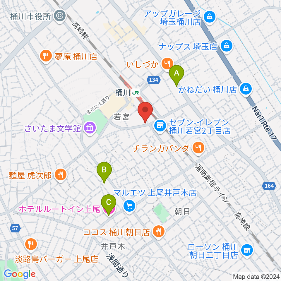 桶川の音楽スタジオVEIN周辺のホテル一覧地図