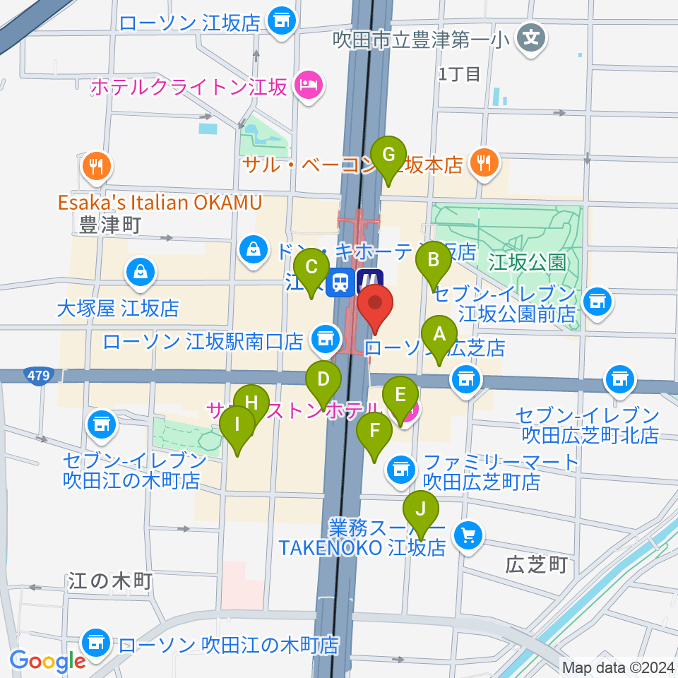 ドルフィンギターズ大阪店周辺のホテル一覧地図