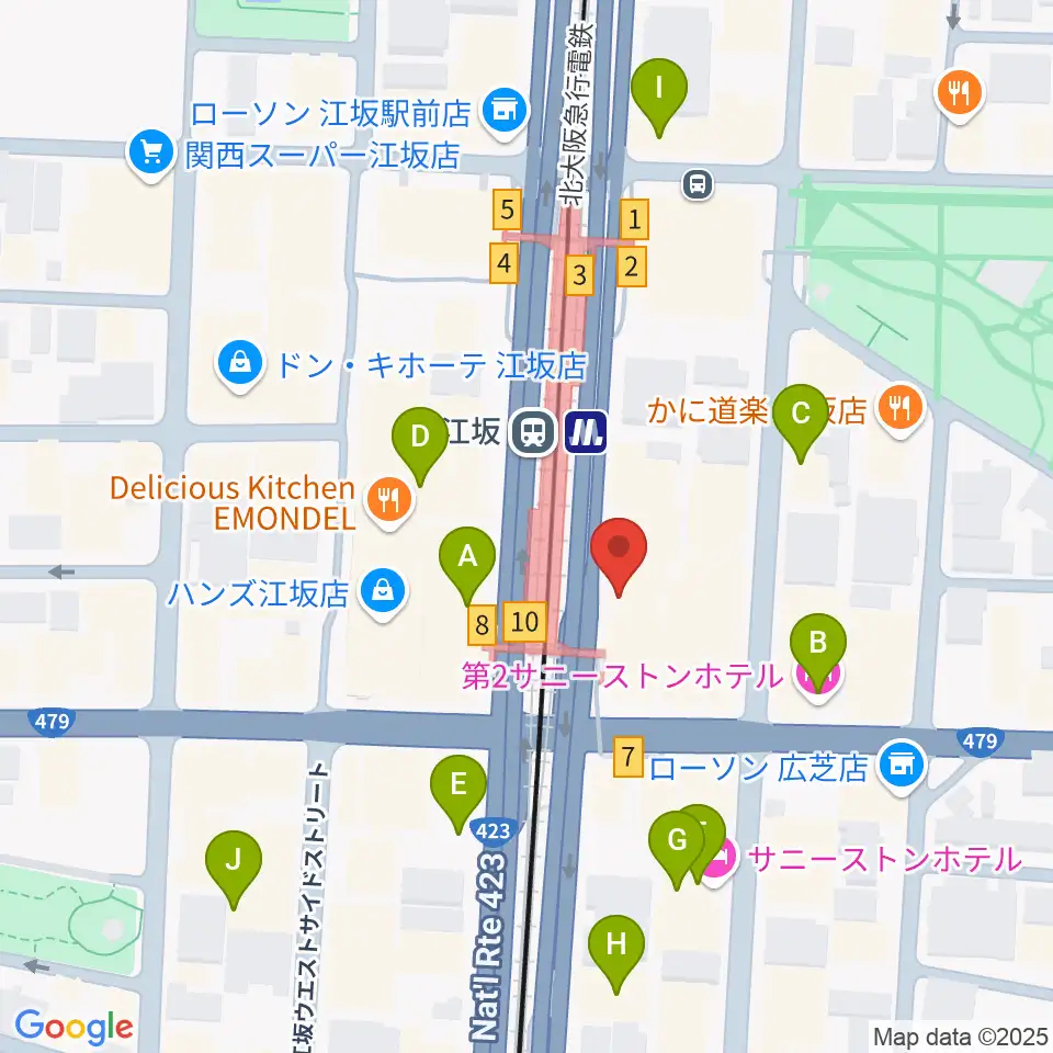 ドルフィンギターズ大阪店周辺のホテル一覧地図