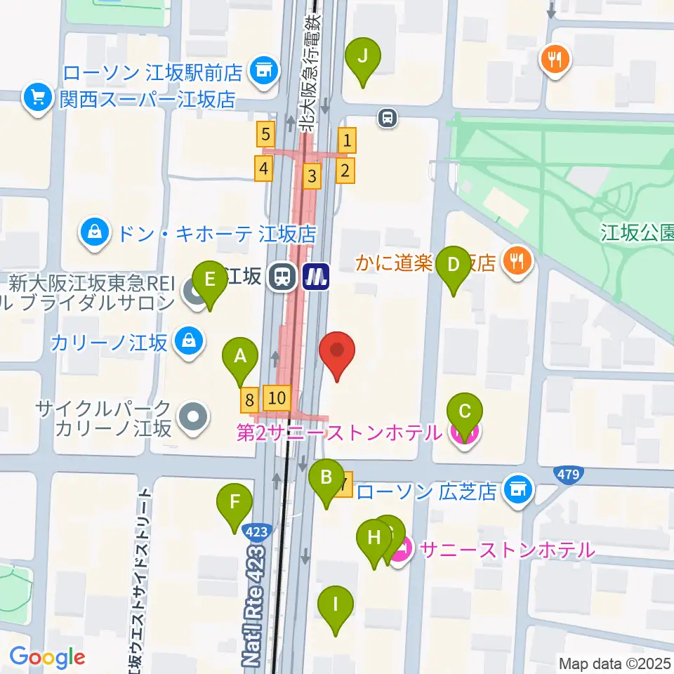 ドルフィンギターズ大阪店周辺のホテル一覧地図