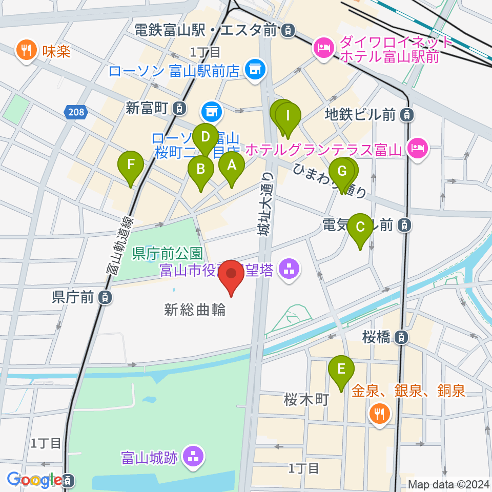 富山県民会館周辺のホテル一覧地図