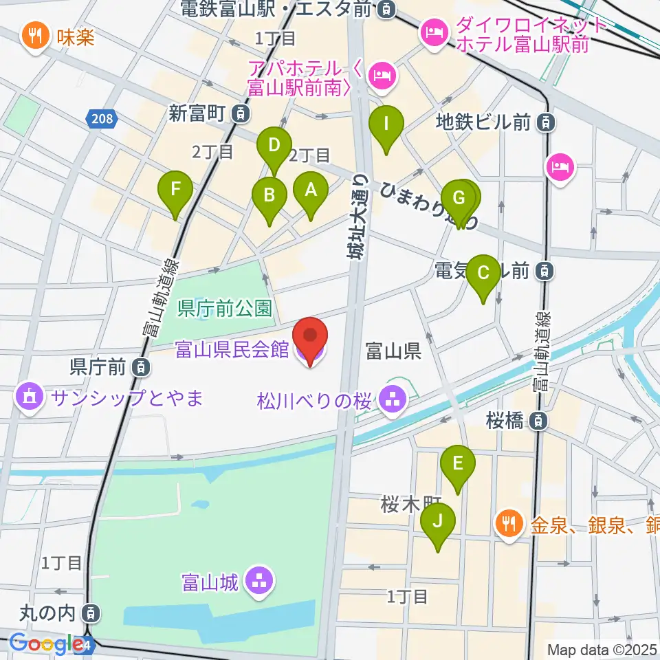 富山県民会館周辺のホテル一覧地図
