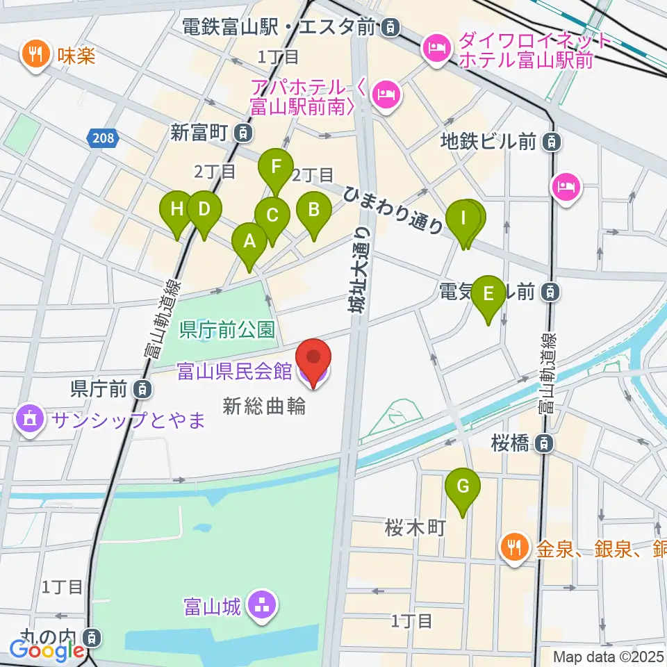 富山県民会館周辺のホテル一覧地図