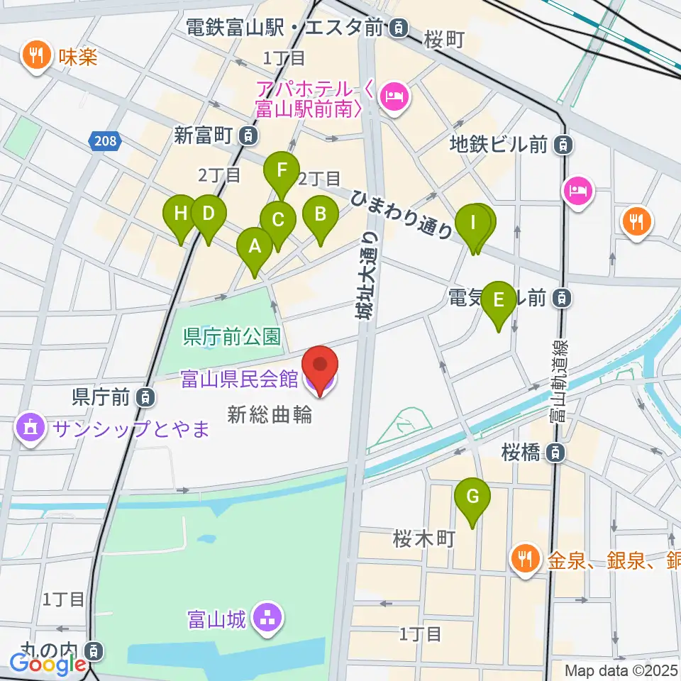 富山県民会館周辺のホテル一覧地図