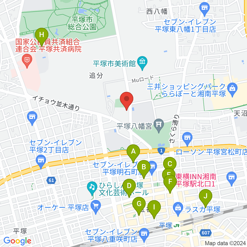 平塚市中央公民館周辺のホテル一覧地図