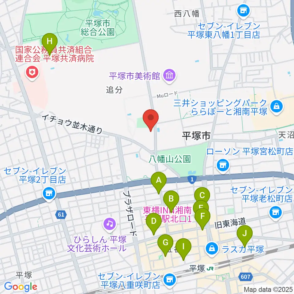 平塚市中央公民館周辺のホテル一覧地図