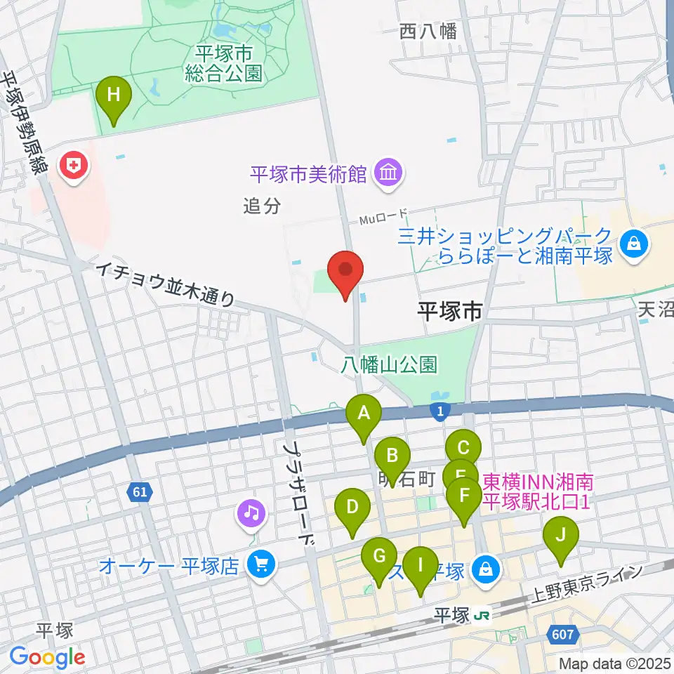 平塚市中央公民館周辺のホテル一覧地図