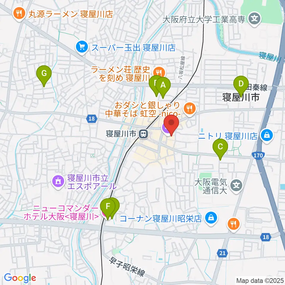寝屋川アルカスホール周辺のホテル一覧地図