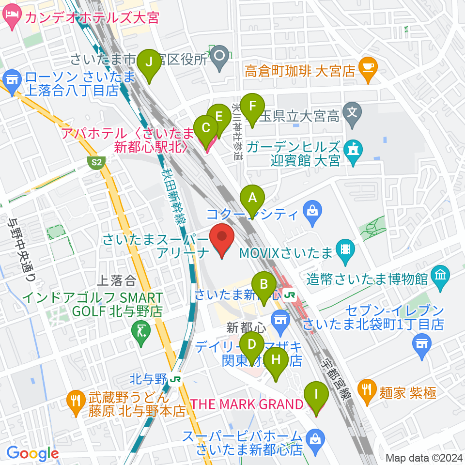 さいたまスーパーアリーナ周辺のホテル一覧地図