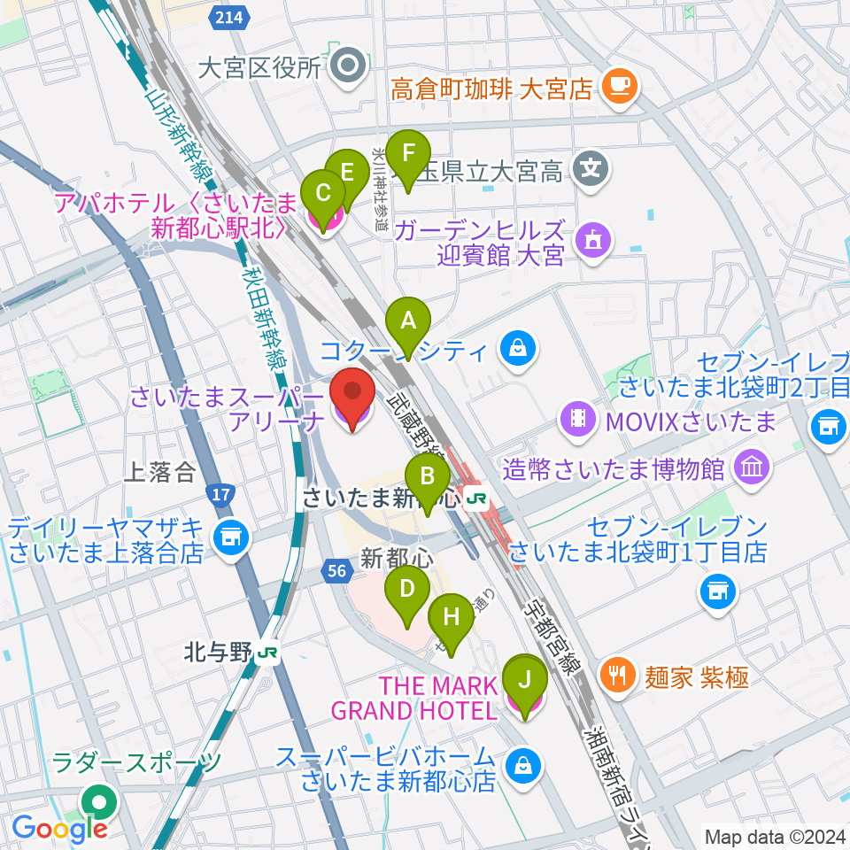 さいたまスーパーアリーナ周辺のホテル一覧地図