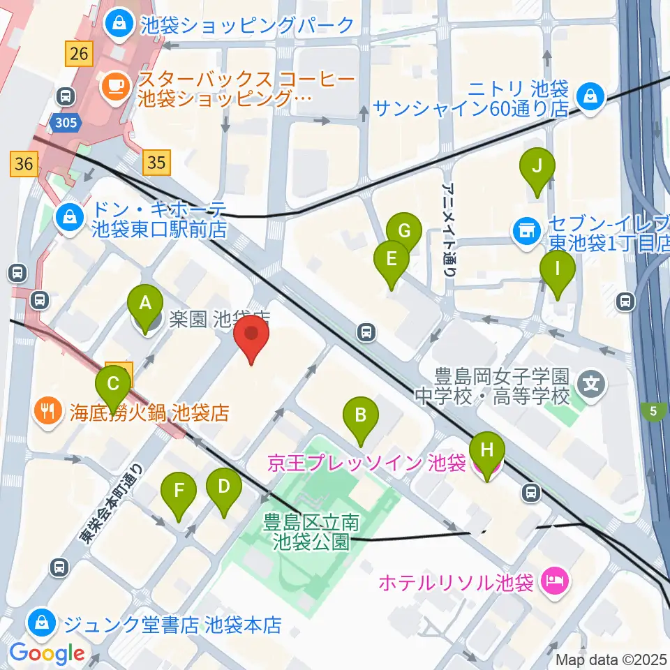 クロサワバイオリン池袋店周辺のホテル一覧地図