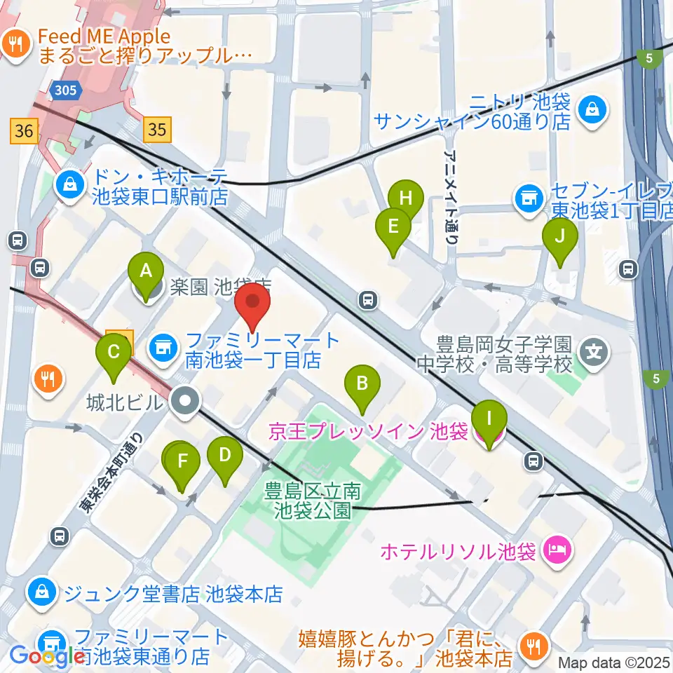 クロサワバイオリン池袋店周辺のホテル一覧地図