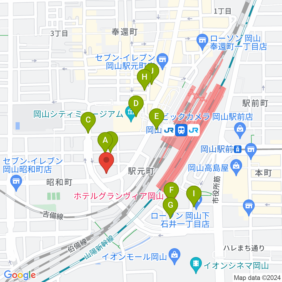 山陽こだま楽器 岡山西口店周辺のホテル一覧地図