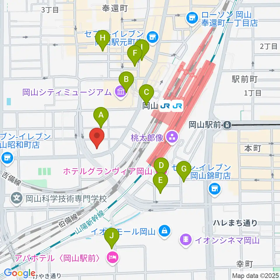 山陽こだま楽器 岡山西口店周辺のホテル一覧地図
