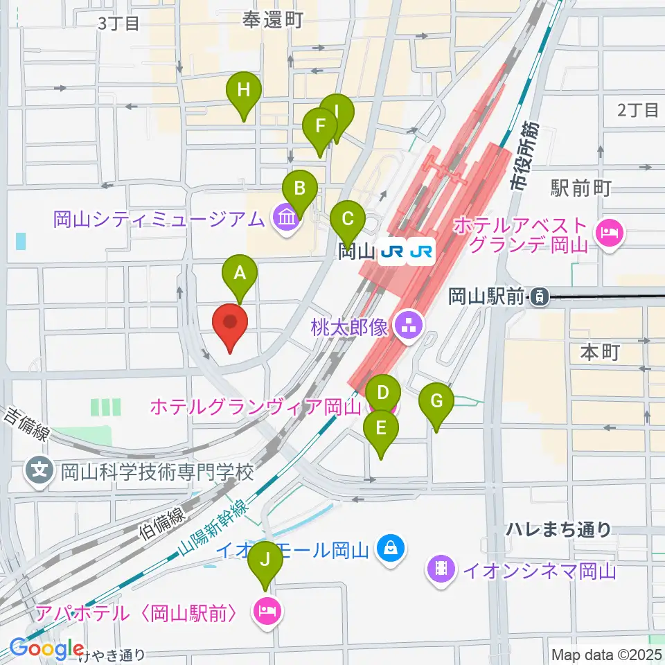 山陽こだま楽器 岡山西口店周辺のホテル一覧地図