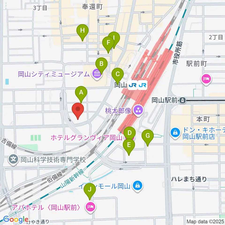 山陽こだま楽器 岡山西口店周辺のホテル一覧地図