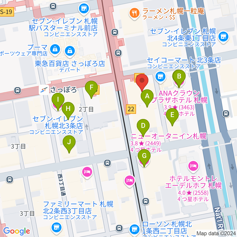 シャコンヌ札幌店周辺のホテル一覧地図