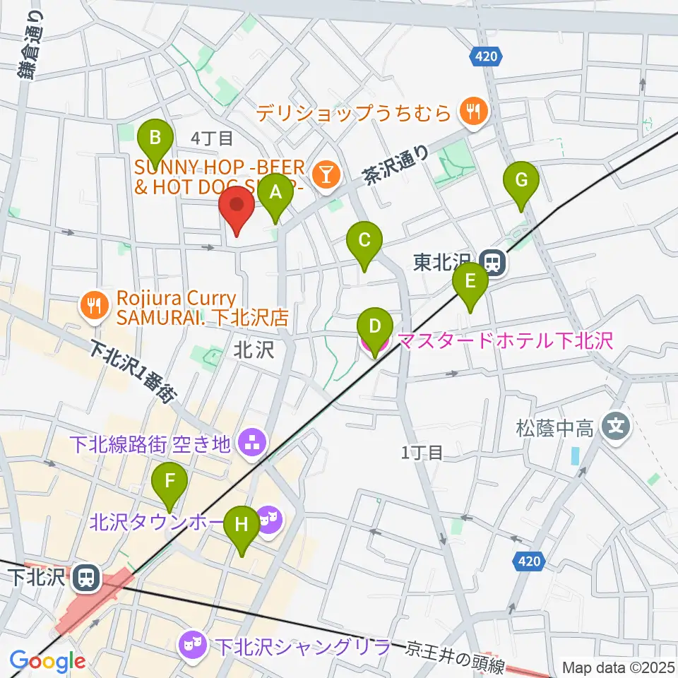 下北沢ハーフムーンホール周辺のホテル一覧地図