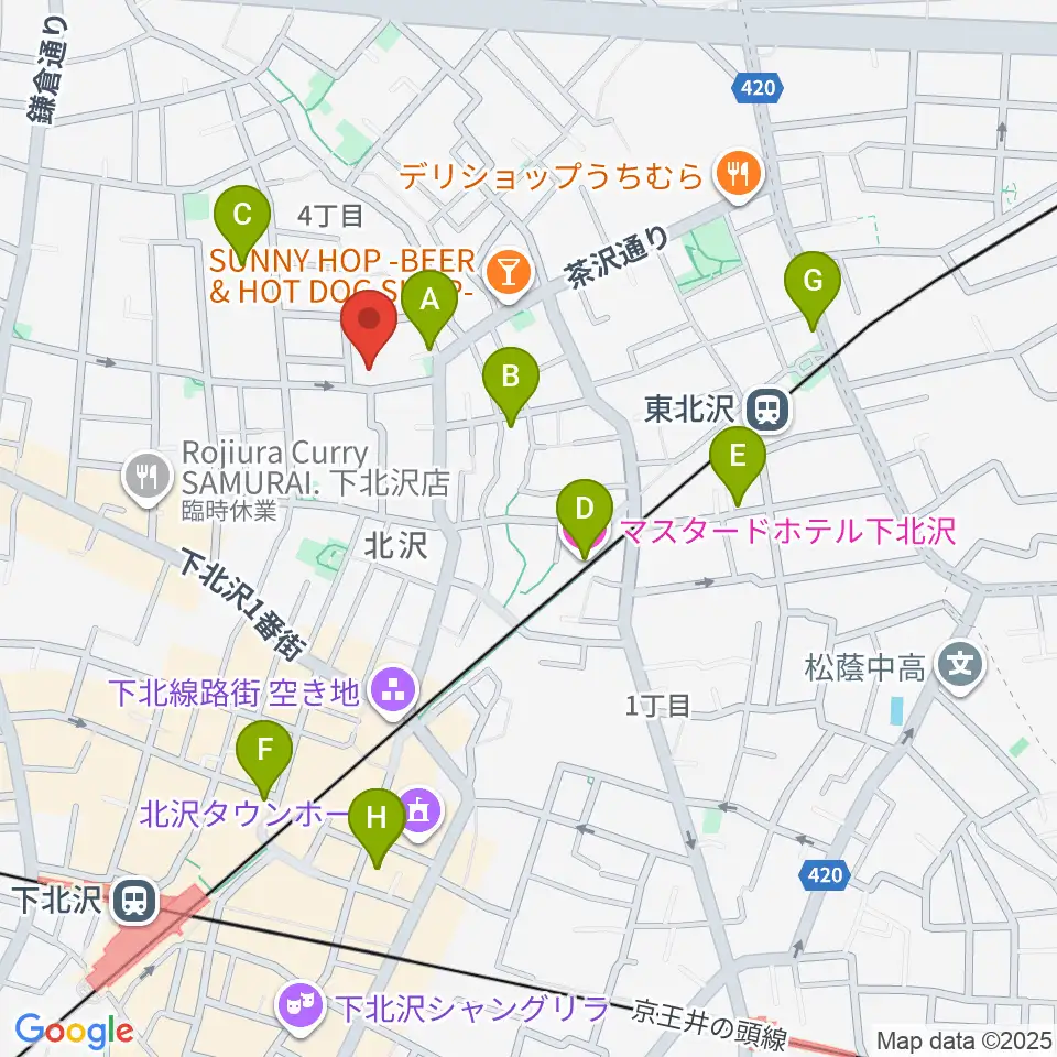 下北沢ハーフムーンホール周辺のホテル一覧地図