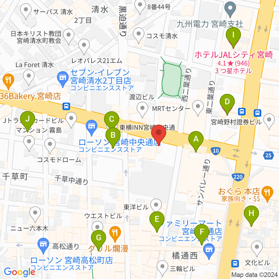 カワイ宮崎ショップ周辺のホテル一覧地図