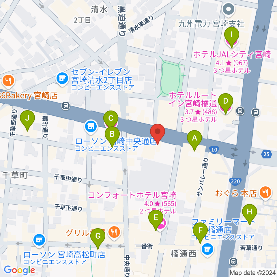 カワイ宮崎ショップ周辺のホテル一覧地図