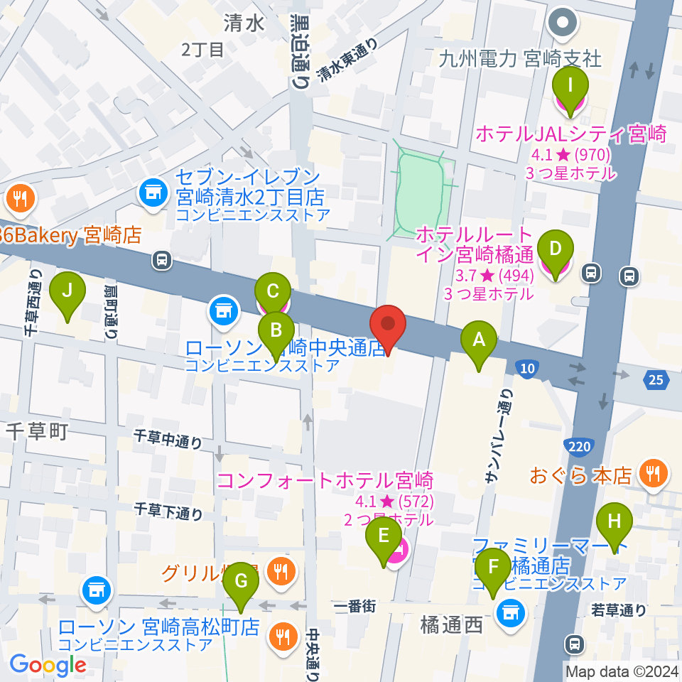 カワイ宮崎ショップ周辺のホテル一覧地図