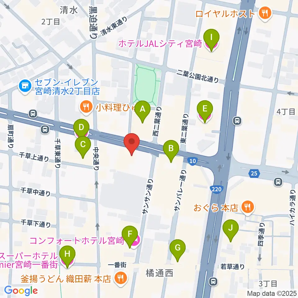 カワイ宮崎ショップ周辺のホテル一覧地図