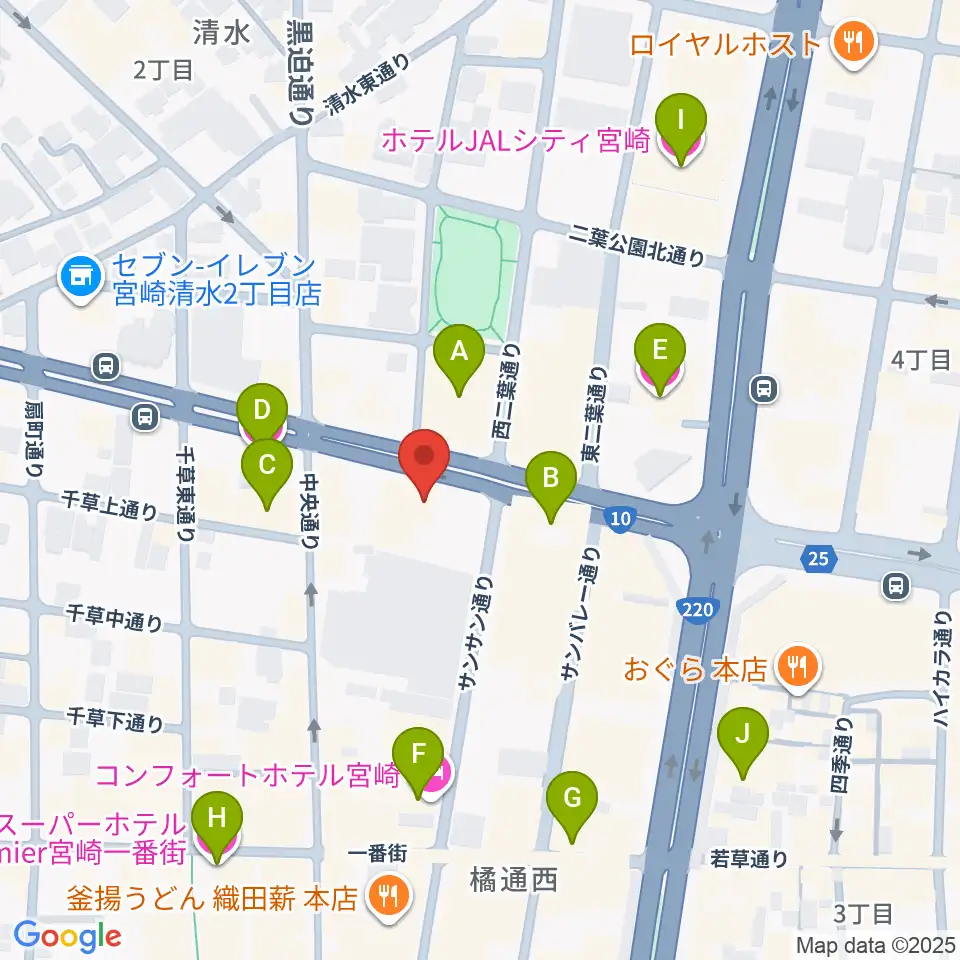 カワイ宮崎ショップ周辺のホテル一覧地図