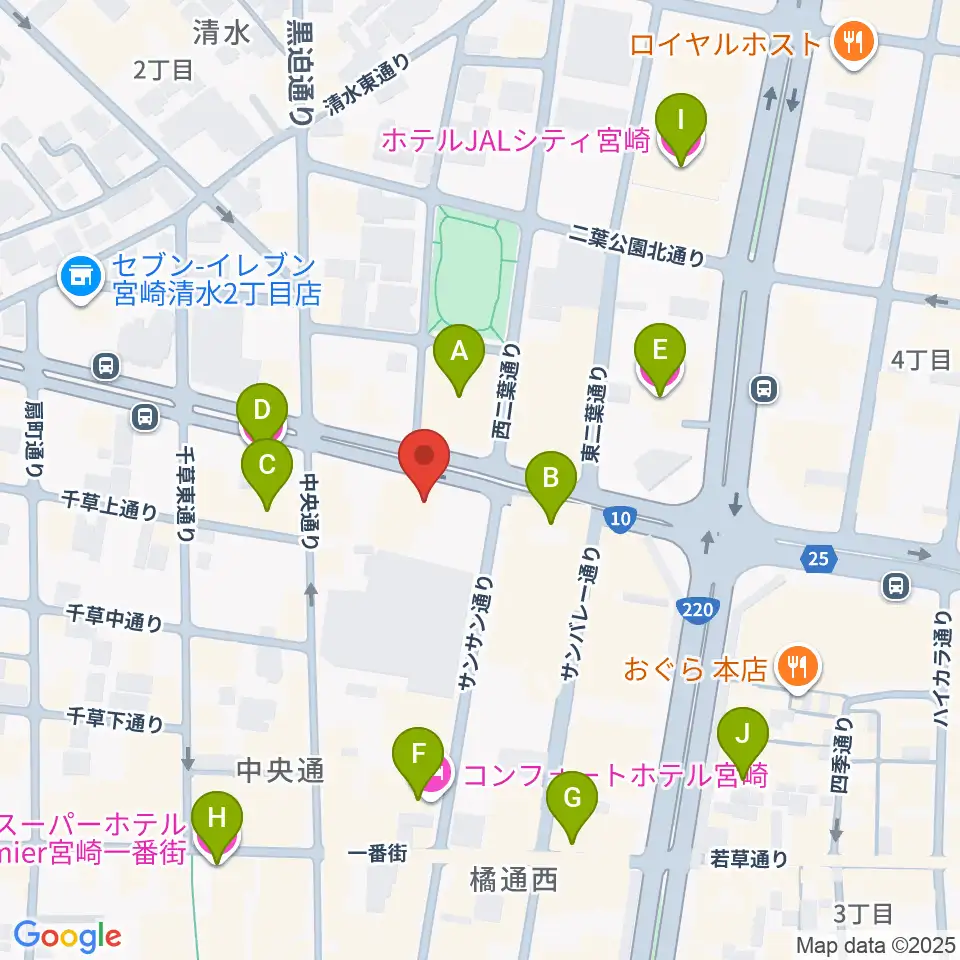 カワイ宮崎ショップ周辺のホテル一覧地図