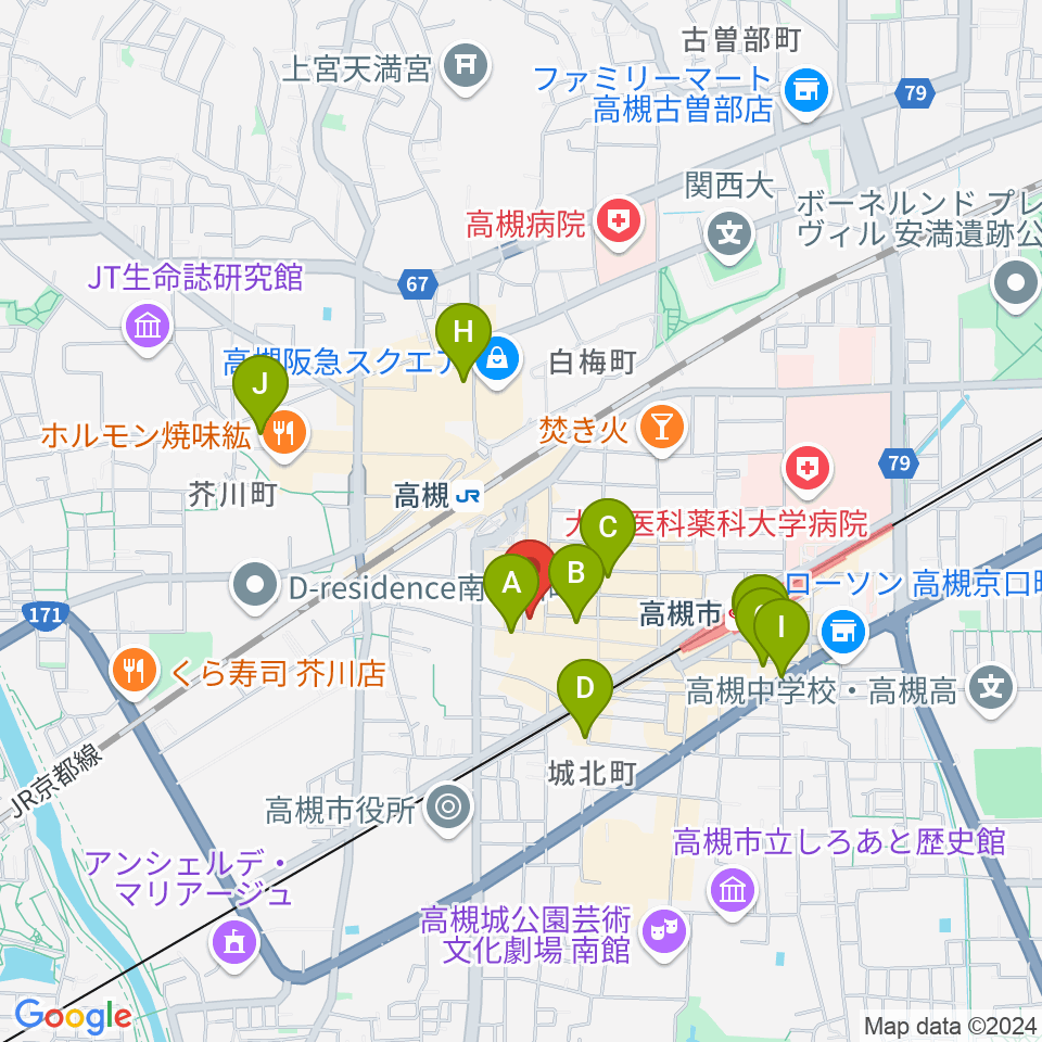 JEUGIA 高槻店周辺のホテル一覧地図