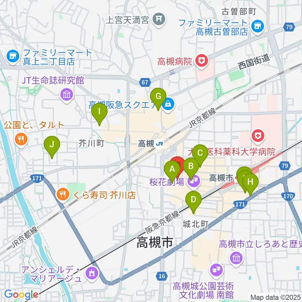 JEUGIA 高槻店周辺のホテル一覧地図