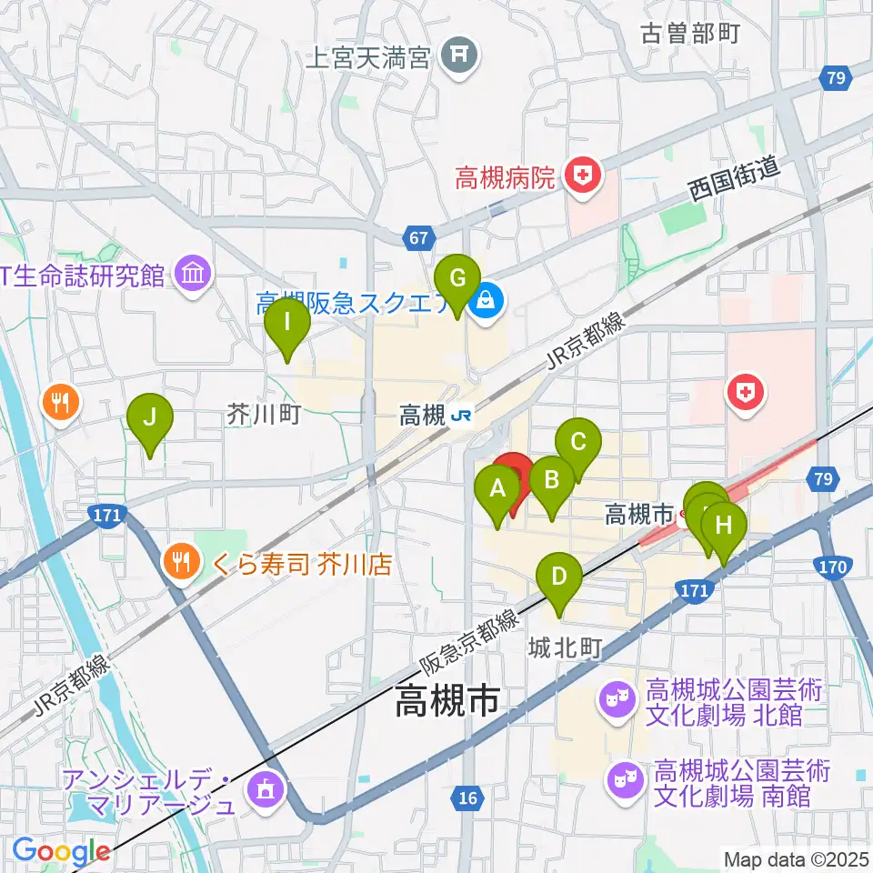 JEUGIA 高槻店周辺のホテル一覧地図