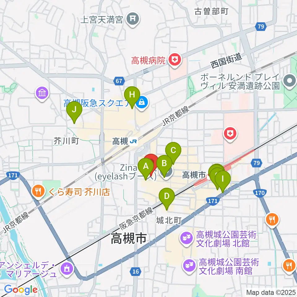 JEUGIA 高槻店周辺のホテル一覧地図