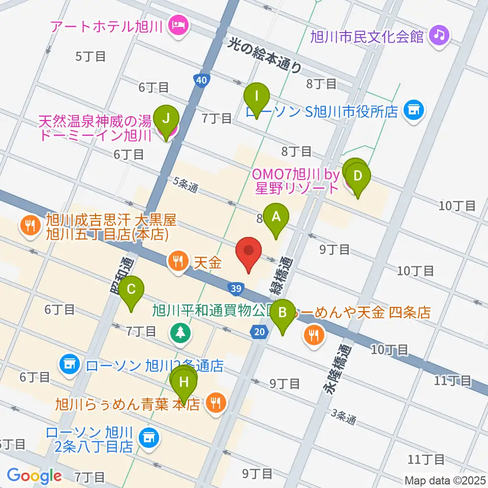 ヤマハミュージック 旭川店周辺のホテル一覧地図
