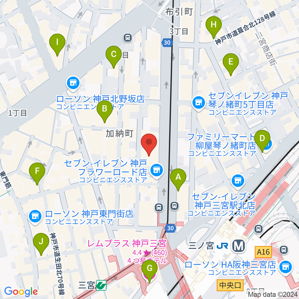 ヤマハミュージック 神戸店周辺のホテル一覧地図