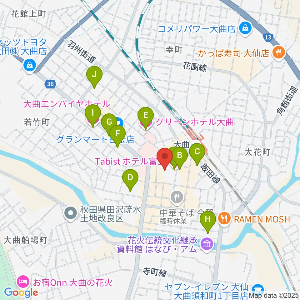 FMはなび周辺のホテル一覧地図