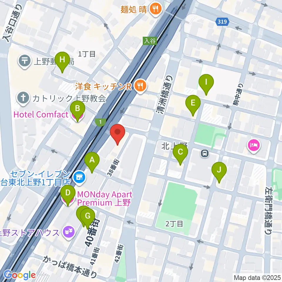 ホムラサウンド上野スタジオ周辺のホテル一覧地図