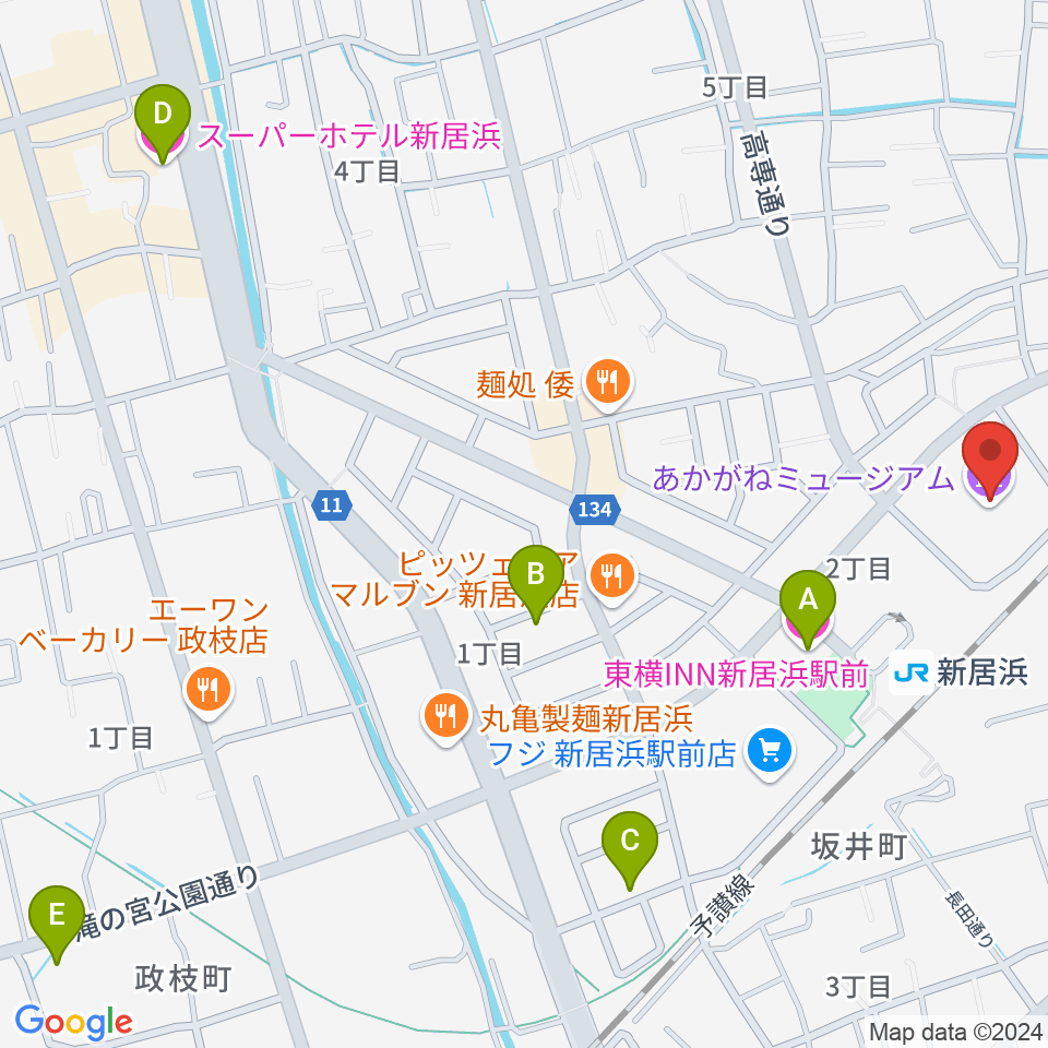 あかがねミュージアム周辺のホテル一覧地図