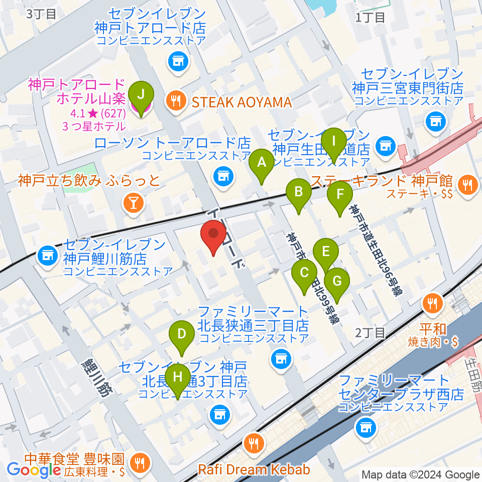 神戸へラバラウンジ周辺のホテル一覧地図