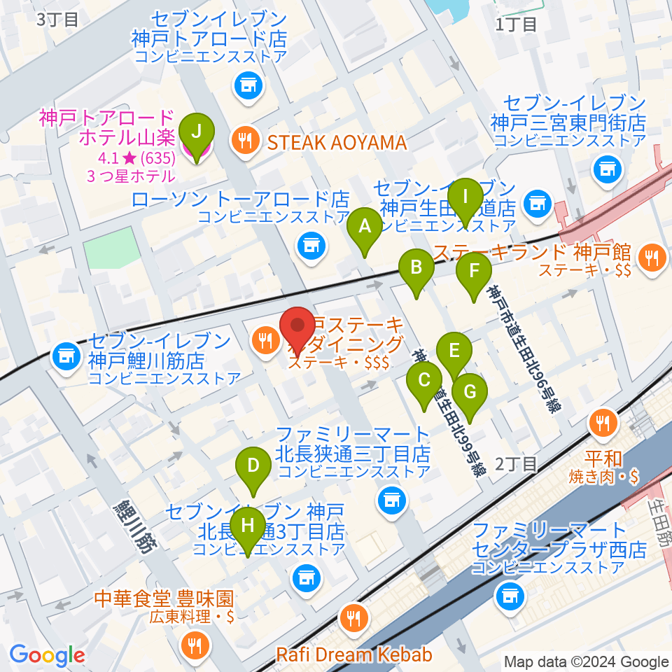 神戸へラバラウンジ周辺のホテル一覧地図