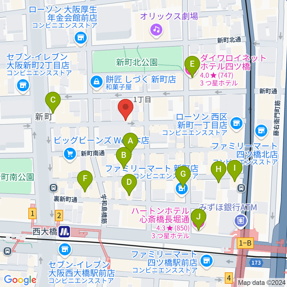 大阪スクールオブミュージック専門学校周辺のホテル一覧地図