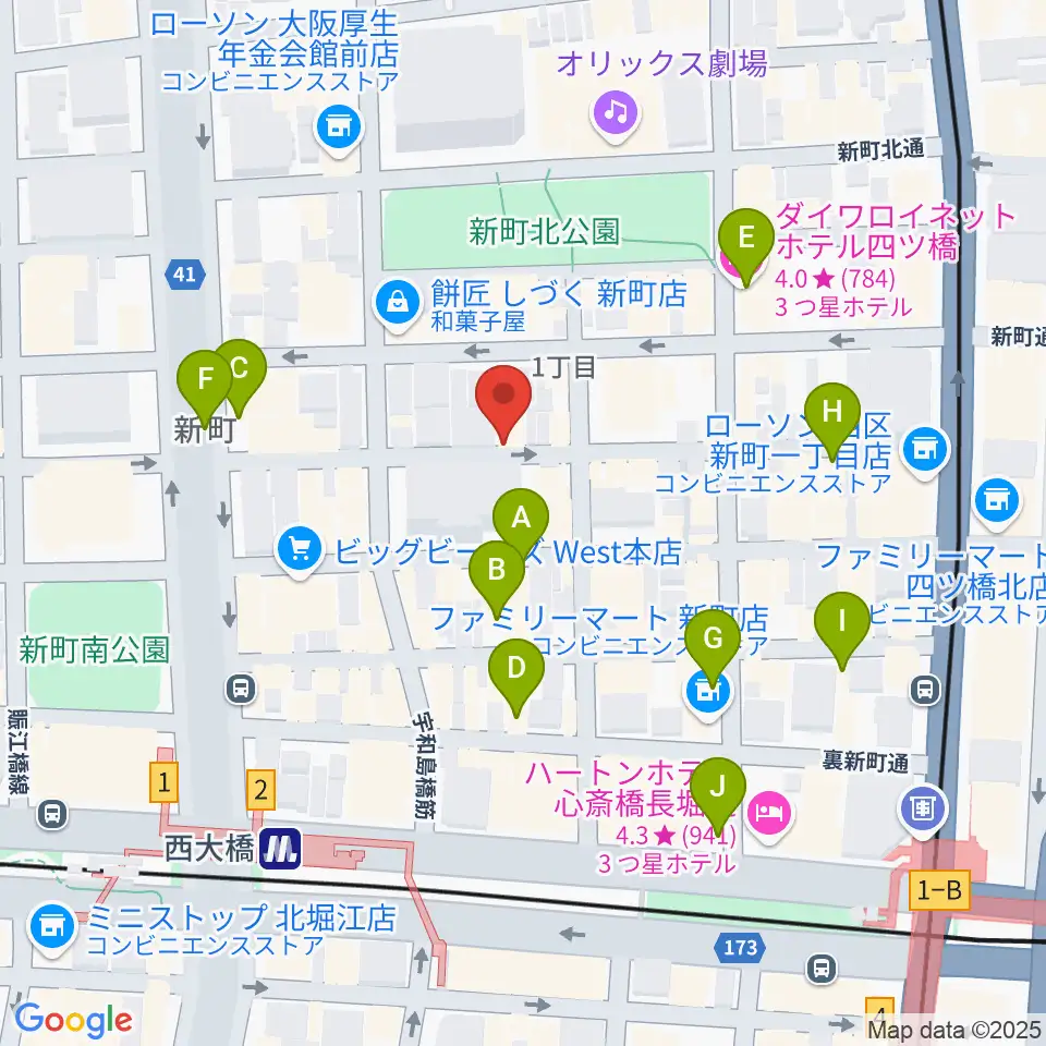 大阪スクールオブミュージック専門学校周辺のホテル一覧地図
